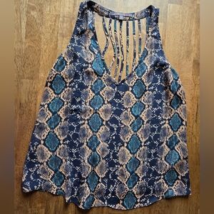 Guess Snake-Print V-Neck Slitted Ladderback Lightweight Tank Top